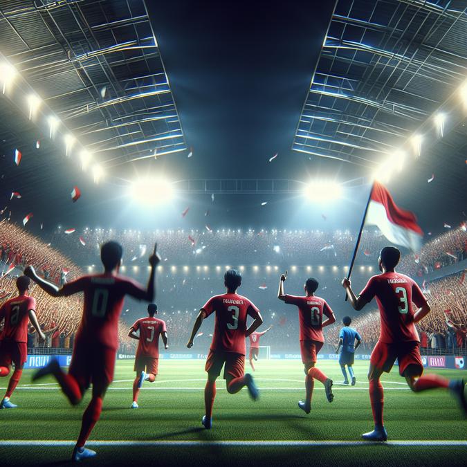 Selebrasi pemain Timnas Indonesia di laga AFC Nations League dengan stadion penuh suporter